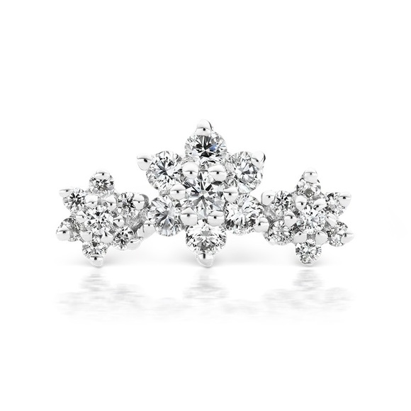 THREE FLOWER GARLAND DIAMOND THREADED STUD EARRING WHITE GOLD MARIA TASH - Picture 2 of 9